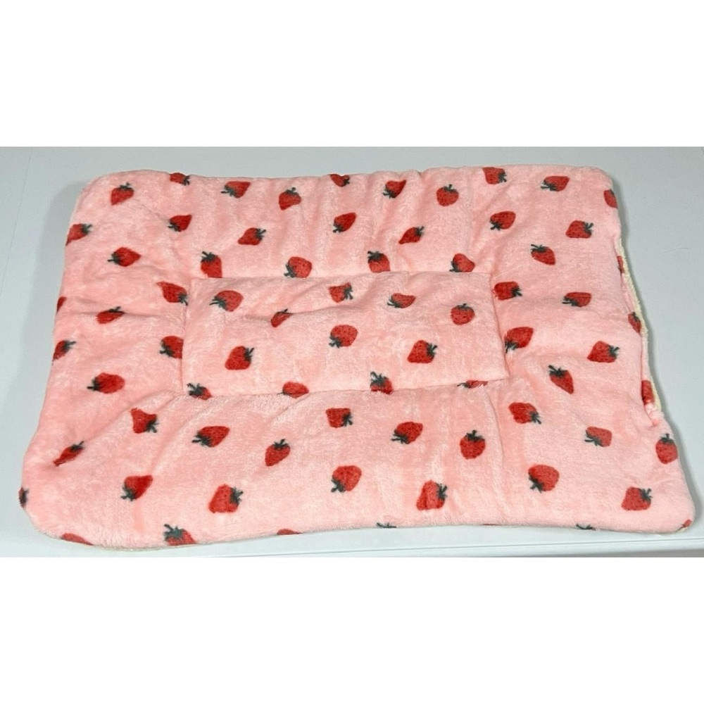 Pink Strawberry Strawberries Fuzzy Fur Furry Cat Dog Pet Bed Liner Cushion 🍓